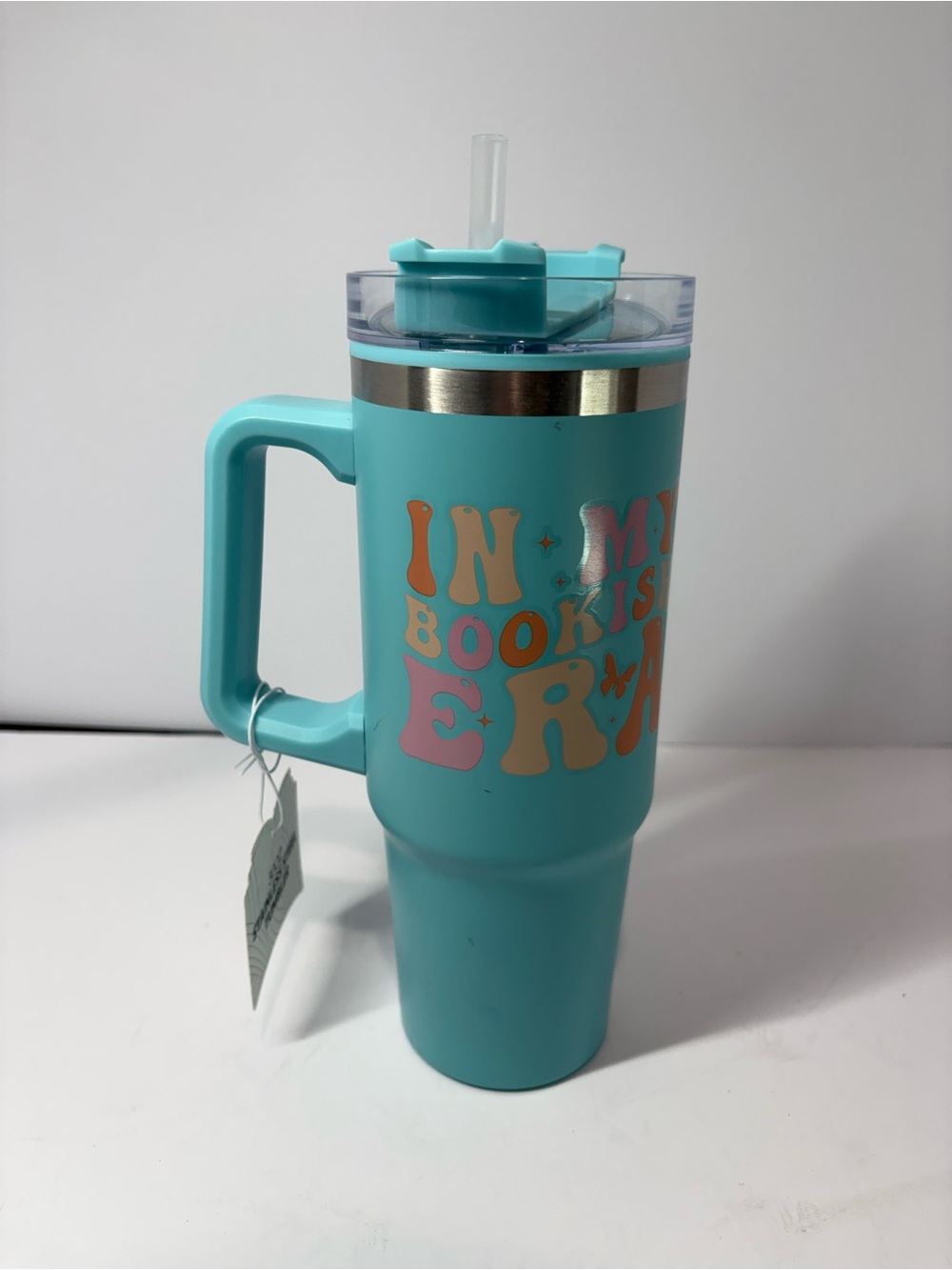 NWT In My Bookish Era Stainless Steel Tumbler 30oz Teal Handle Lid Straw Cup